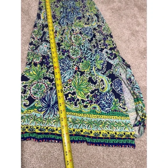 Lilly Pulitzer Riana Maxi Dress Blue Green Tropical Floral V-Neck Long Sleeve XS - Picture 10 of 10